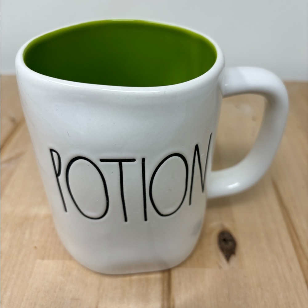 Rae Dunn POTION Mug White Ceramic with Green Interior and Black Lettering New
